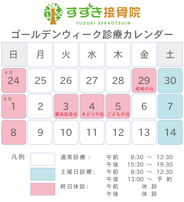 令和4年ゴールデンウィーク中の診療カレンダー